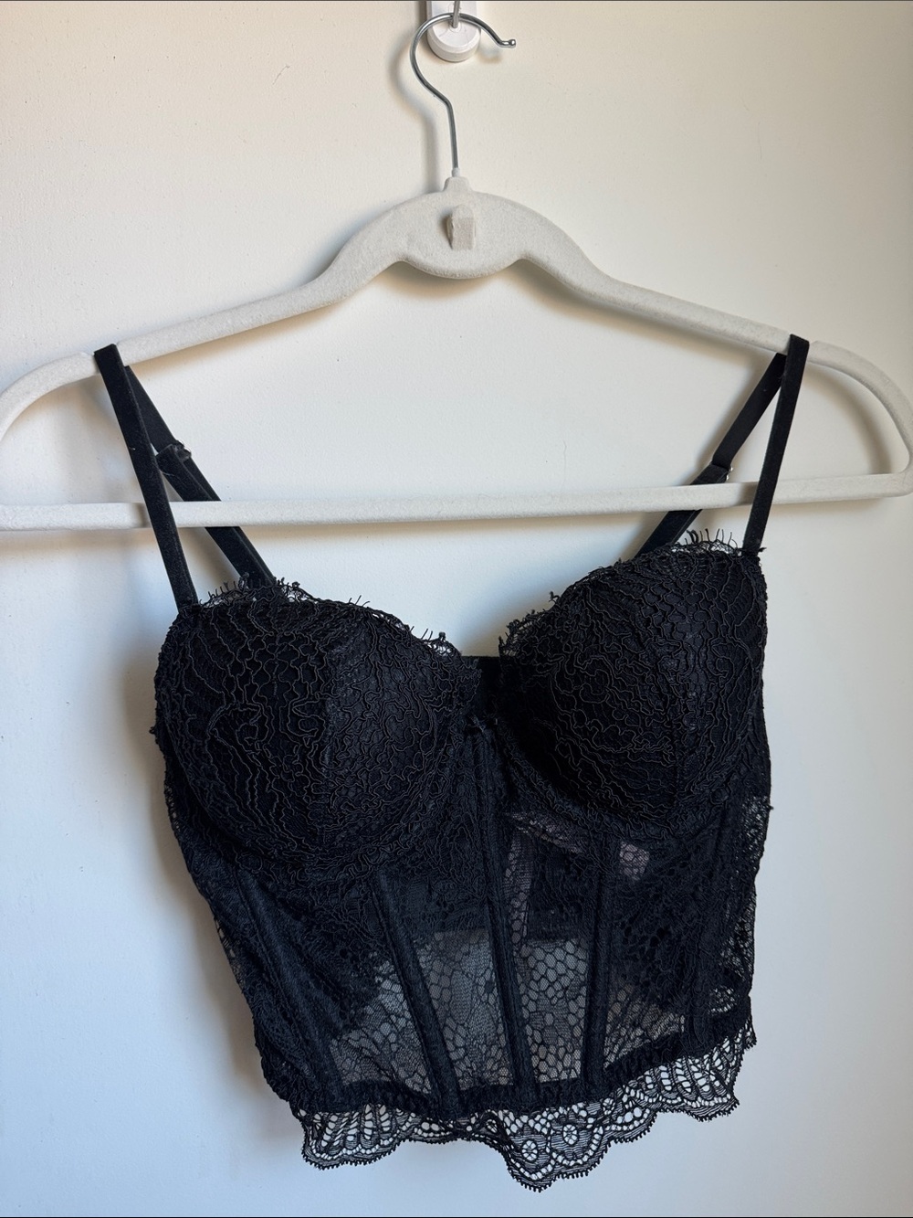 Victoria's Secret Black Lace Longline Bustier Bra Top
